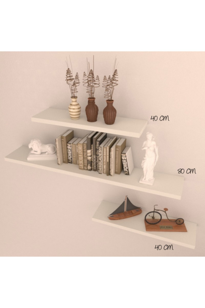 3 Lü Gizli Bağlantılı Raf Set ( 80 - 40 - 40 ) Hareli Ceviz (mat)