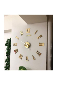 3d Gold Ayna Roma Rakamlı Dekoratif Büyük Boy Duvar Saati Rakam Boyları 7 cm MDF Üzeri Gold Pleksi