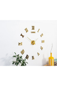 3d Gold Ayna Roma Rakamlı Dekoratif Büyük Boy Duvar Saati Rakam Boyları 7 cm MDF Üzeri Gold Pleksi