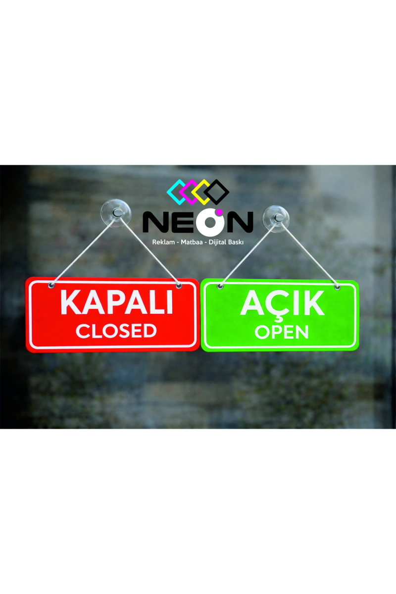 Açık Kapalı Çift Yön Kapı Tabelası, Mağaza Açık Kapalı Yazısı, 10x30cm