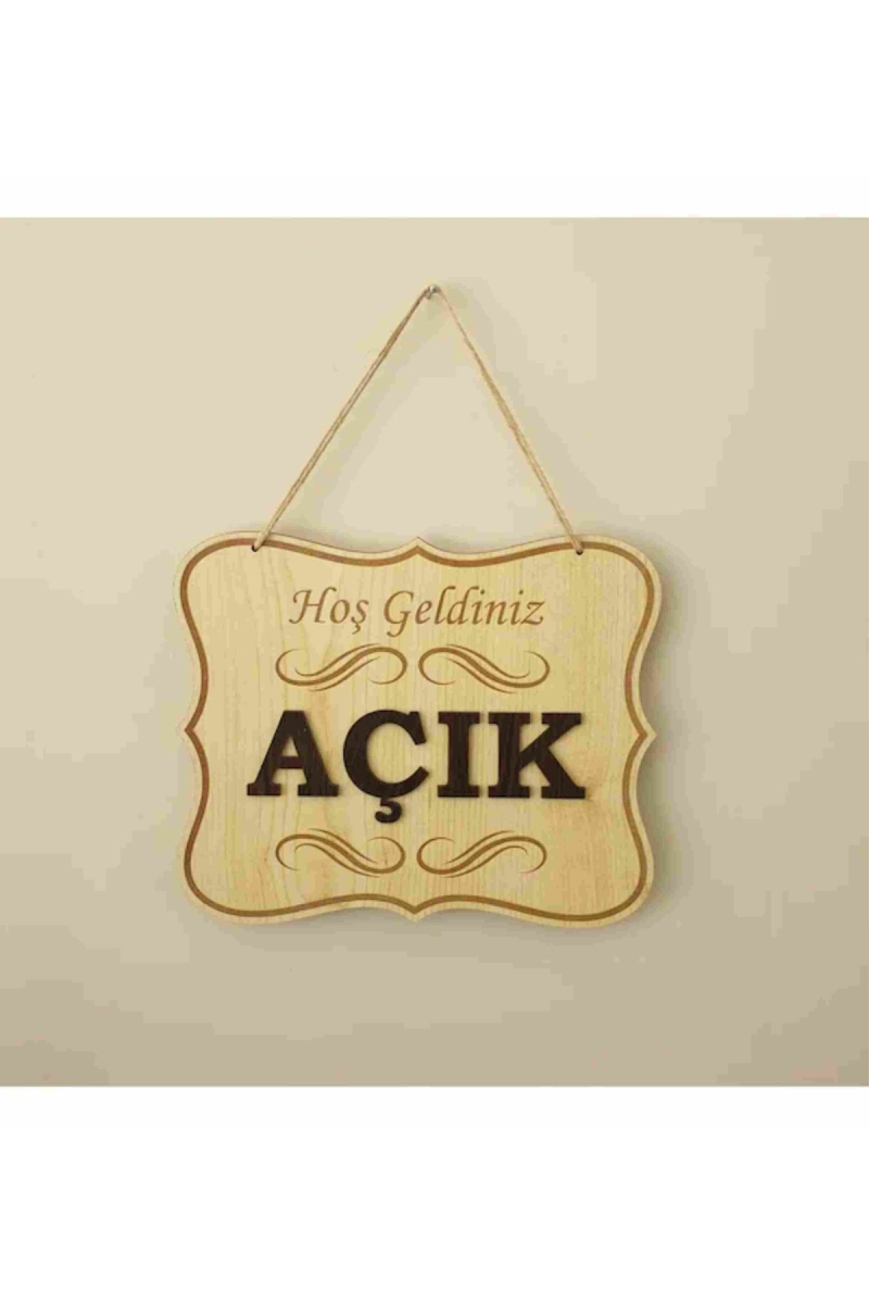 Açık Kapalı Yazılı Levha Ahşap Kabartma Mağaza Kapı Yönlendirme.