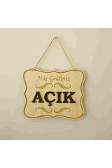 Açık Kapalı Yazılı Levha Ahşap Kabartma Mağaza Kapı Yönlendirme.