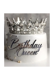 BİRTHDAY QUEEN GÜMÜŞ PASTA ÖNÜ PLEKSİ YAZI,PASTA YAZISI,DOĞUM GÜNÜ PLEKSİ,PASTA ÜSTÜ YAZI