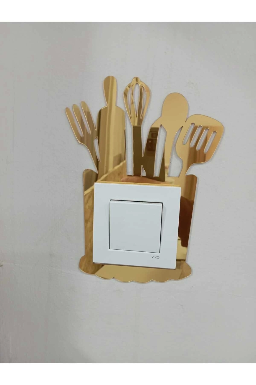 Dekoratif Mutfak Priz Kenarı Süsü Altın Pleksi 1 Adet 13x20cm ( Kendinden Yapışkanlı )