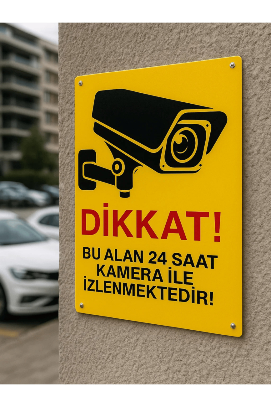 Dikkat Bu Alan 24 Saat Kamera ile İzlenmektedir Uyarı Levhası (25x35 - Dekota Foam - Dijital Baskı)