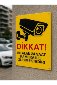 Dikkat Bu Alan 24 Saat Kamera ile İzlenmektedir Uyarı Levhası (25x35 - Dekota Foam - Dijital Baskı)