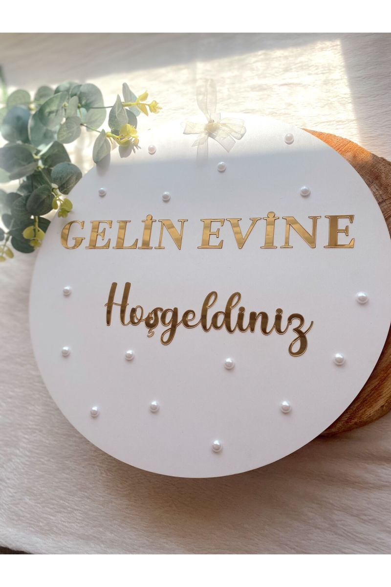GELİN EVİNE HOŞGELDİNİZ GOLD PLEKSİ KAPI SÜSÜ