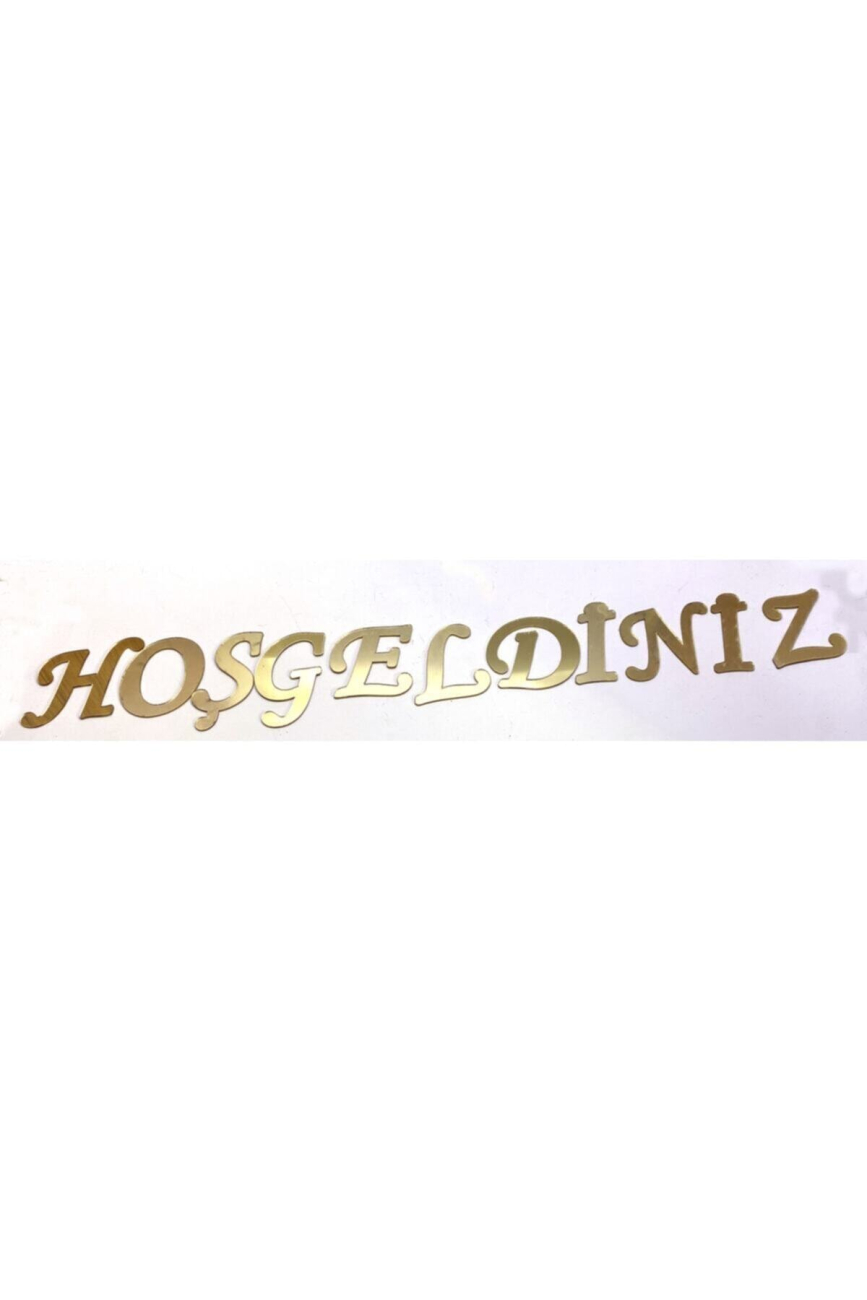 Hoşgeldiniz Yazılı Pleksi Harfler Aynalı Sarı Harfler Özel Seri Üretim Kapı Süsü