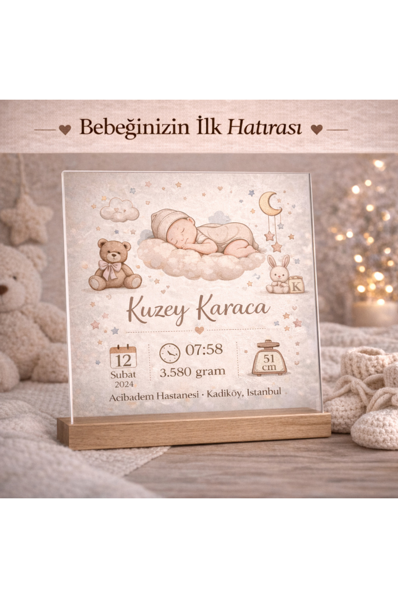 Kişiye Özel Bebek Doğum Hatırası Tablosu – İlk Anı Tasarımı