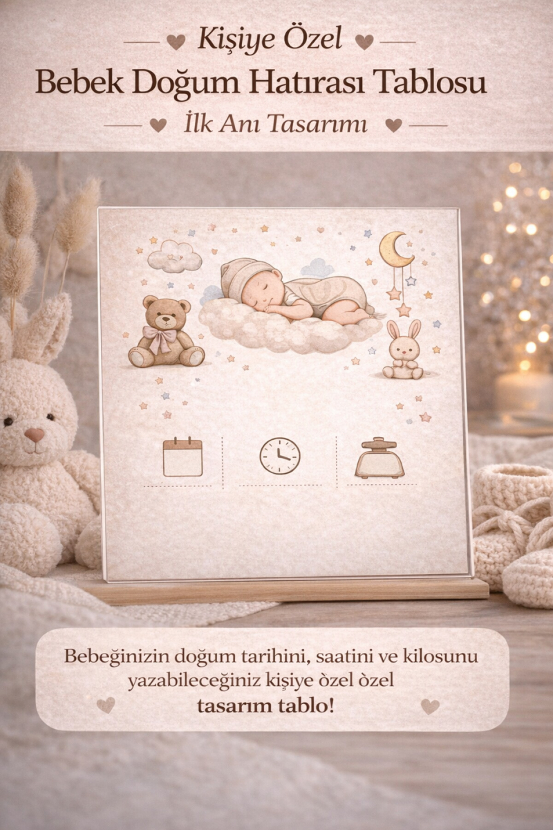 Kişiye Özel Bebek Doğum Hatırası Tablosu – İlk Anı Tasarımı