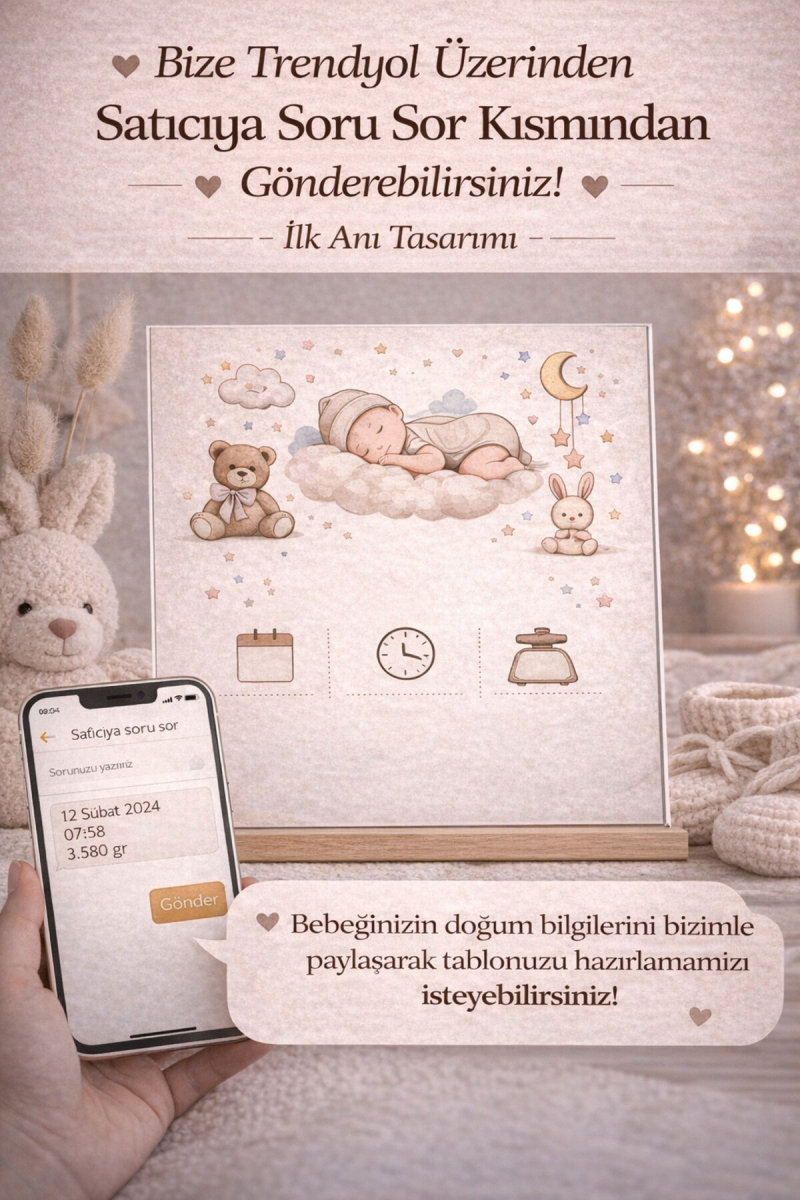 Kişiye Özel Bebek Doğum Hatırası Tablosu – İlk Anı Tasarımı