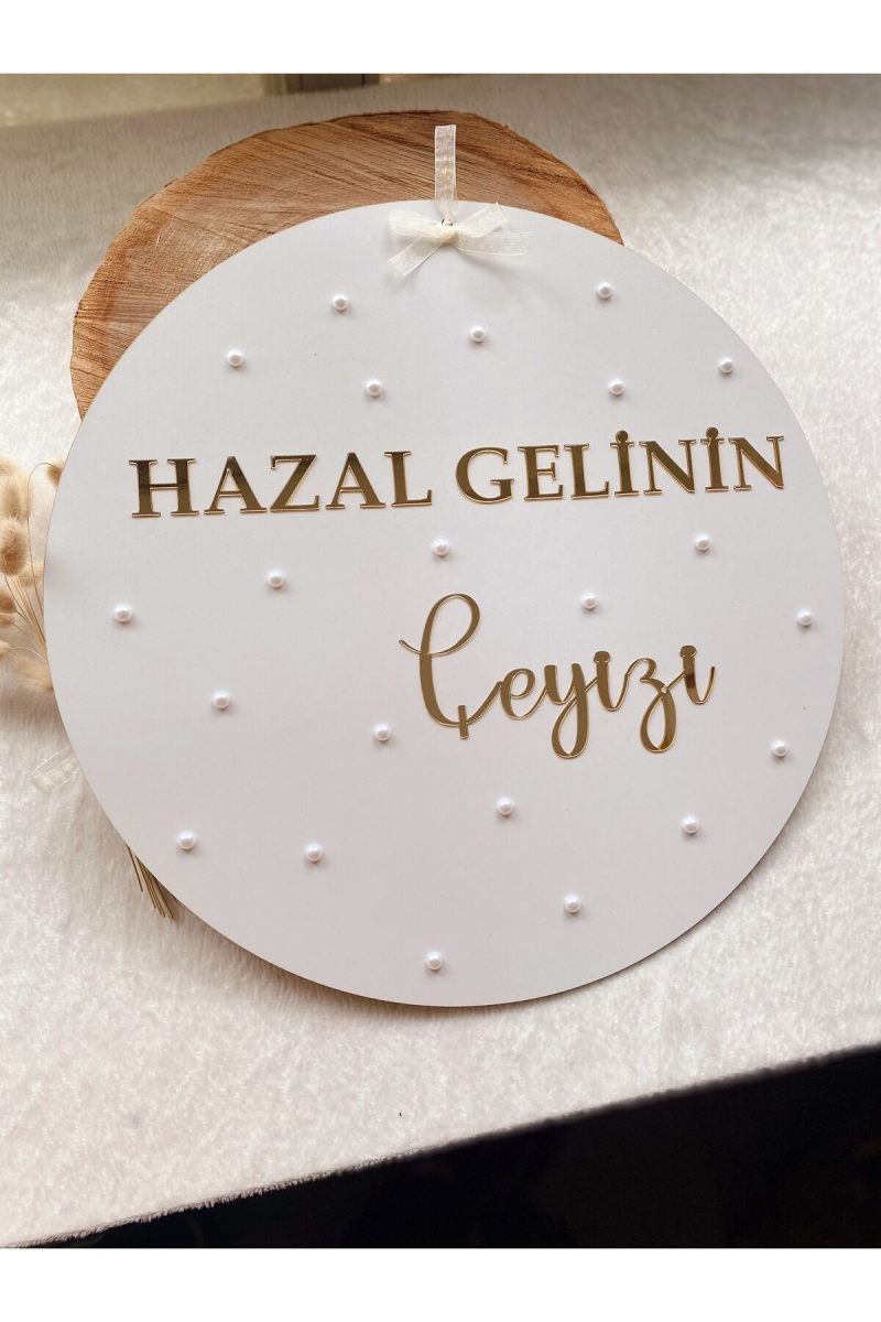 Kişiye Özel Tasarım (30X30) Büyük Boy Gelin Çeyiz Gold Pleksi Inci Detaylı