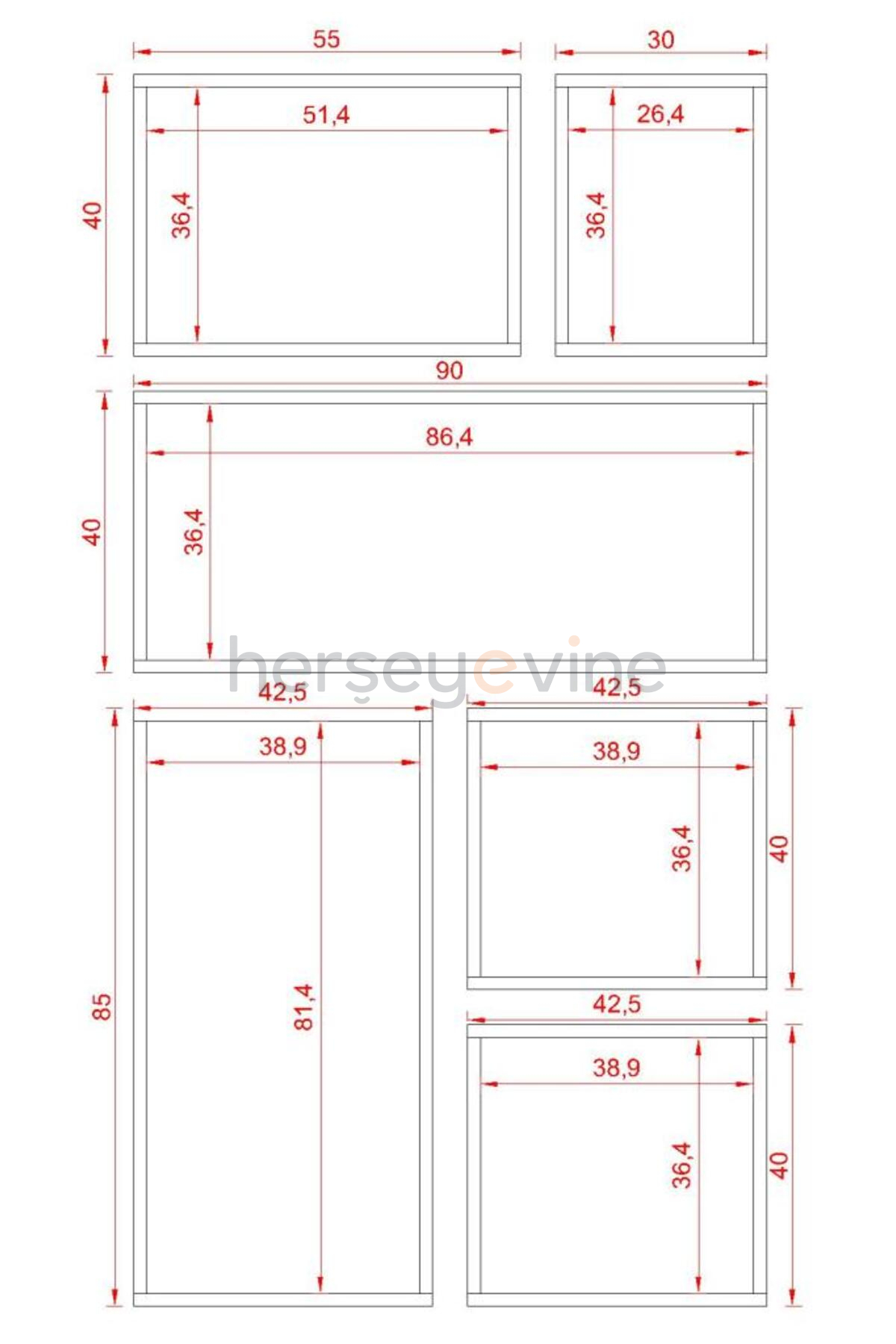 KUTU RAF - MODEL 2 ( DERİNLİK 20 CM ) HARELİ CEVİZ (MAT)