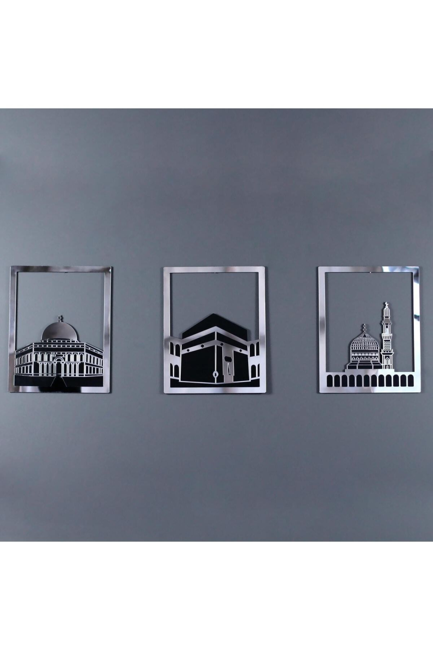 Mescid-i Aksa, Mescid-i Haram & Mescid-i Nebevi Kare 3'lü Set Islami Dekor