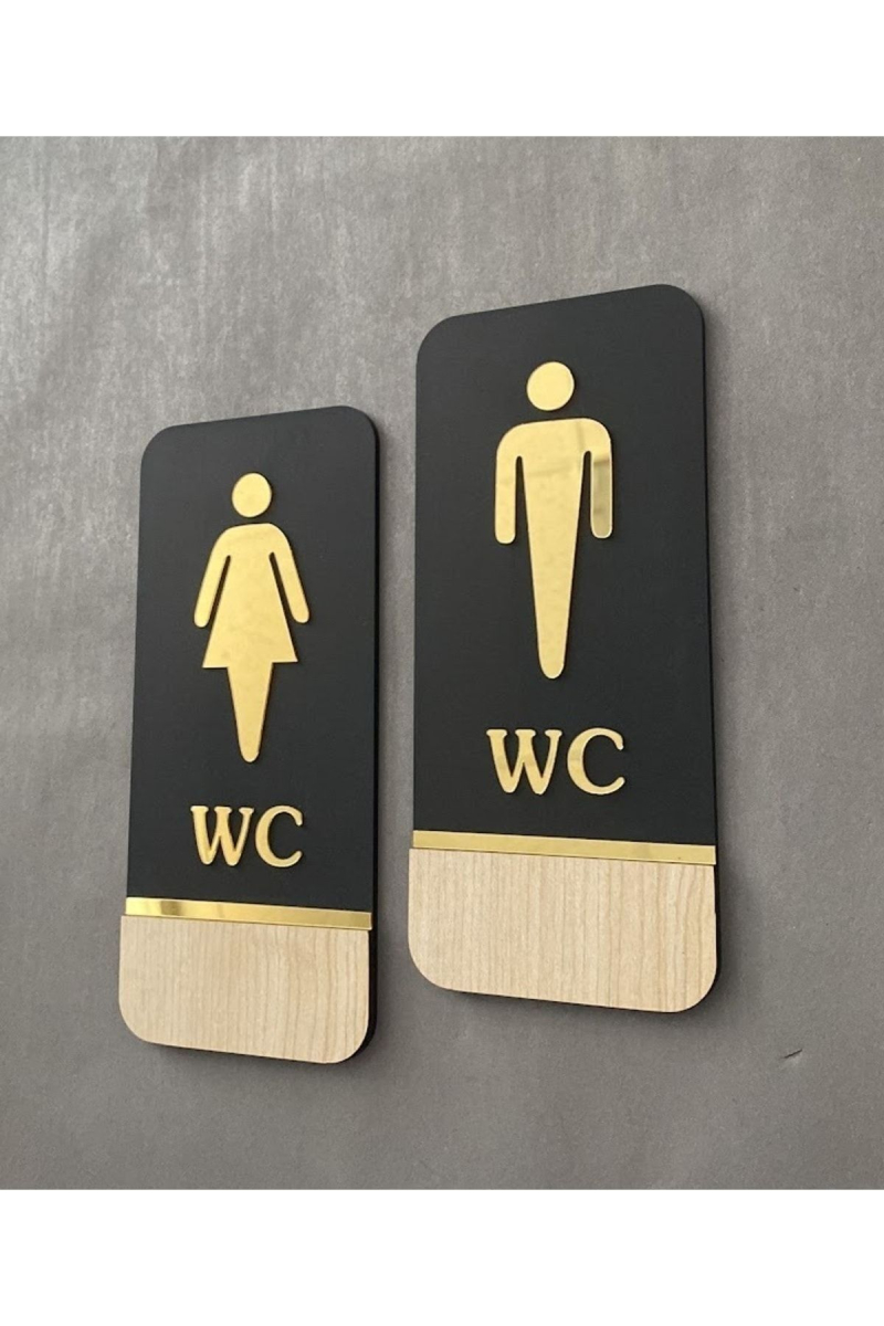 Meşe Gold Serisi Natural Dikey Wc Yönlendirme Seti Bay-bayan Wc Yönlendirme Yazısı Ahşap 20*9 Cm