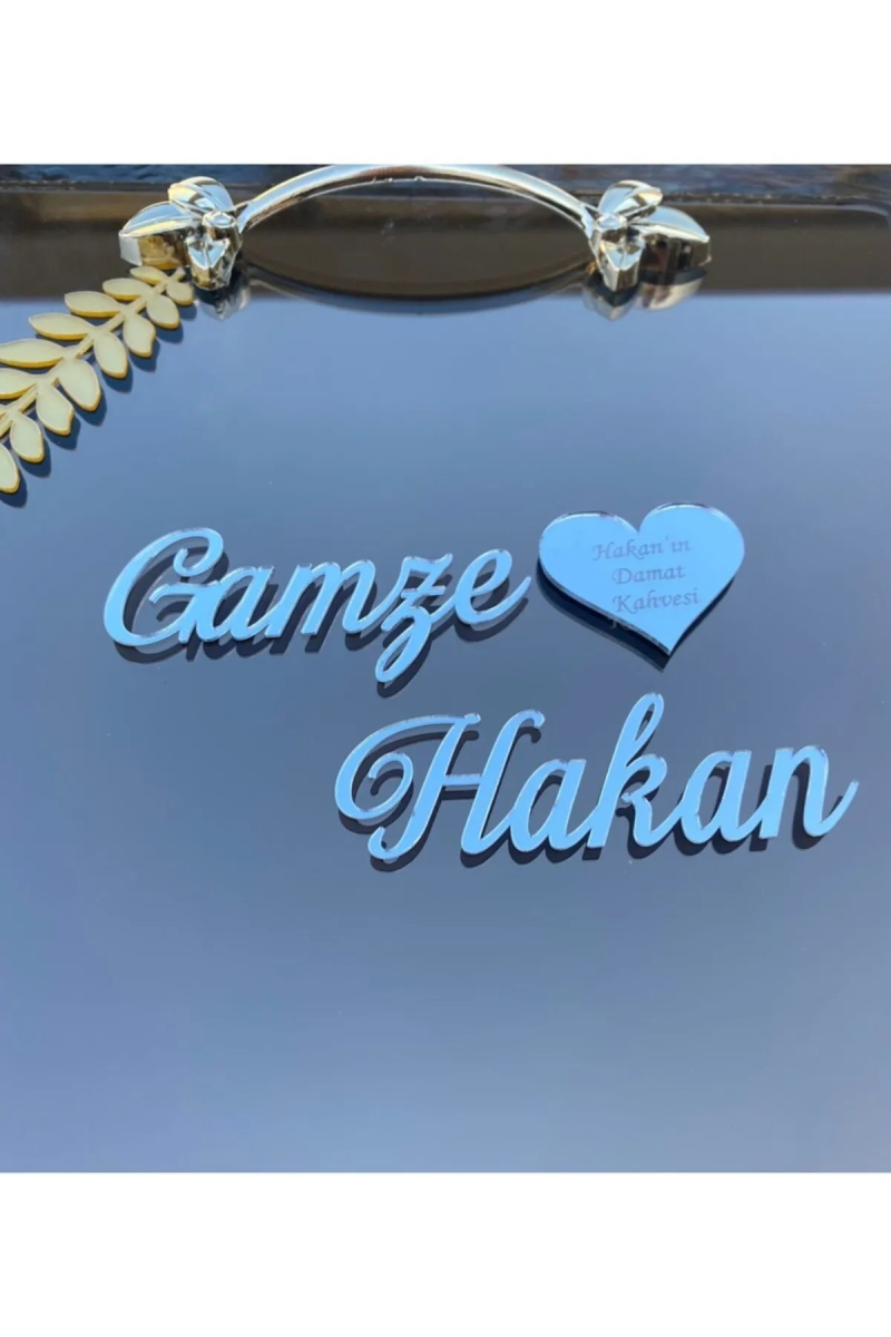 Nişan Tepsisi düğün kına Pleksi Yapışkanlı İsimlik Gold veya Gümüş 3 cm yazı yüksekliği