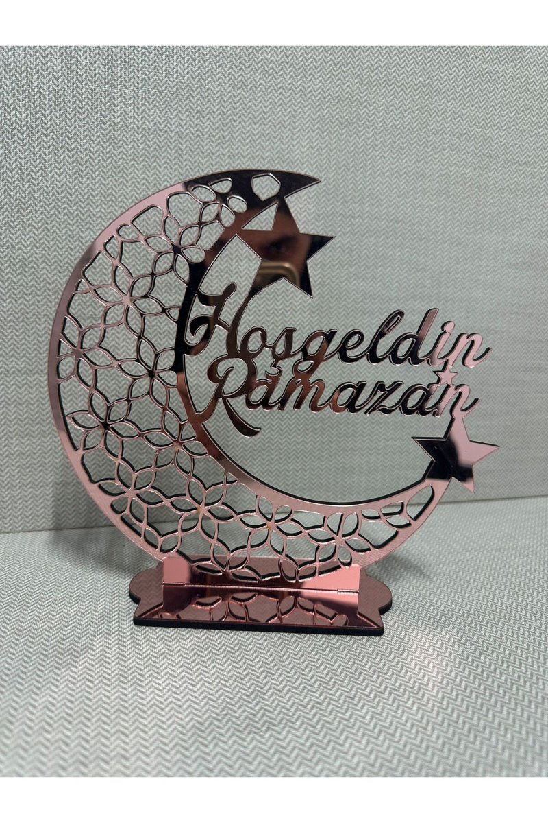 pembe pleksi Hoşgeldin Ramazan hilal içi papatya desenli süs dekoratif