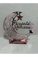 pembe pleksi Hoşgeldin Ramazan hilal içi papatya desenli süs dekoratif