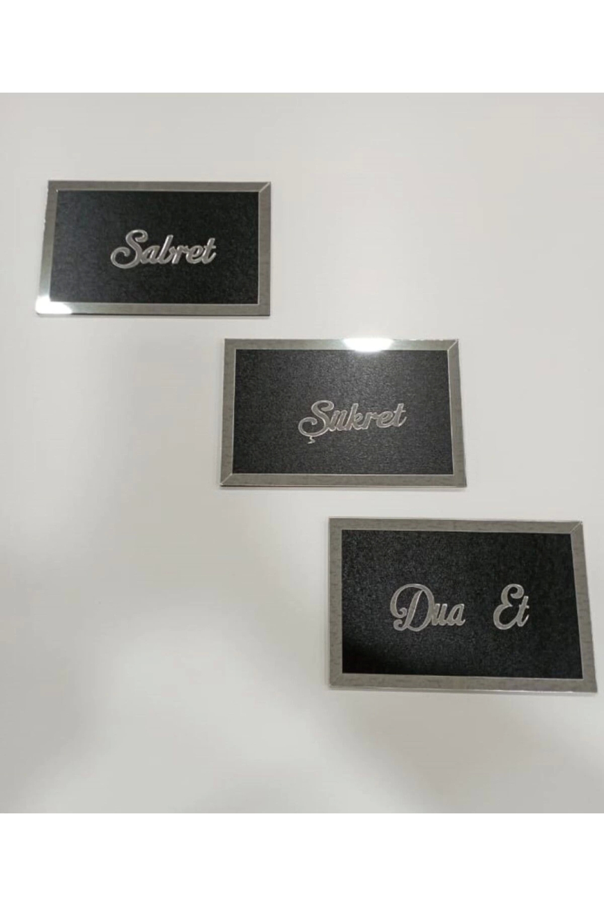 Sabret,şükret,dua Et Duvar Tablosu 3lü Set Gümüş-siyah