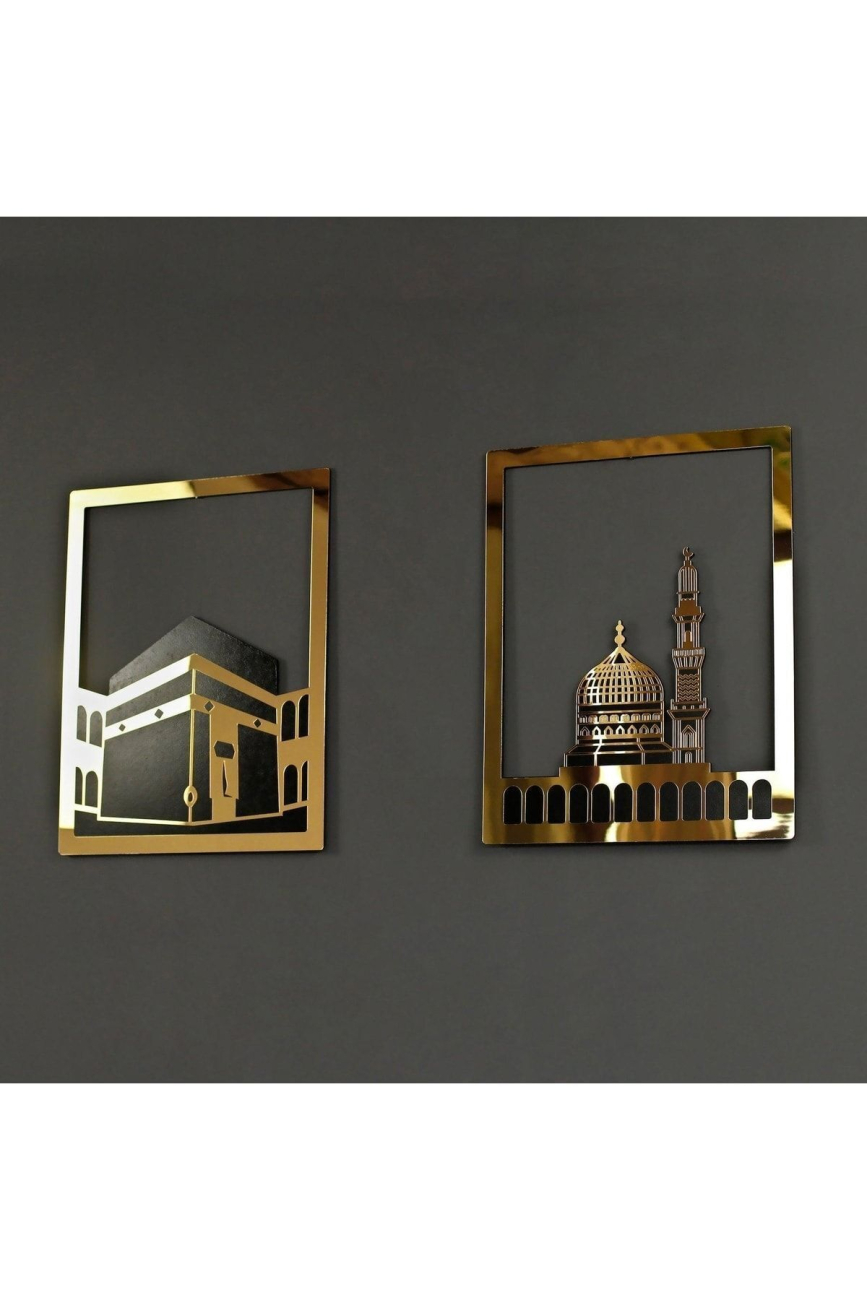 Şıkşok Mescid-i Aksa Mescid-i Haram & Mescid-i Nebevi Kare 3'lü Set Islami Dekor