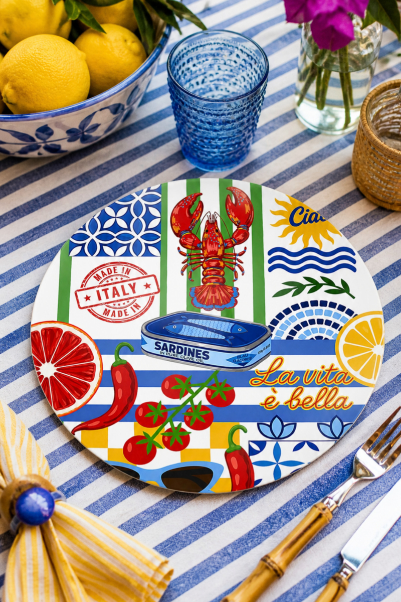 Sicilya Serisi Kolaj 4'lü Supla Set – Sicilya Temalı - 30 cm, 3 mm MDF, UV Baskı, Masa Sunumu