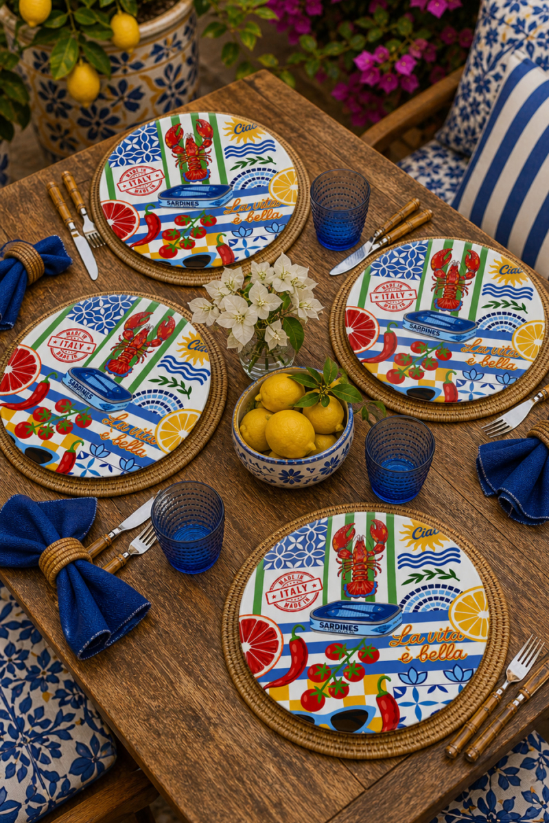 Sicilya Serisi Kolaj 4'lü Supla Set – Sicilya Temalı - 30 cm, 3 mm MDF, UV Baskı, Masa Sunumu
