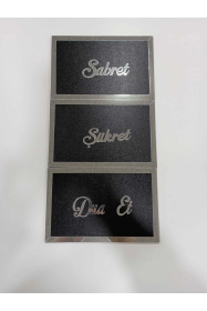 Sabret,şükret,dua Et Duvar Tablosu 3lü Set Gümüş-siyah