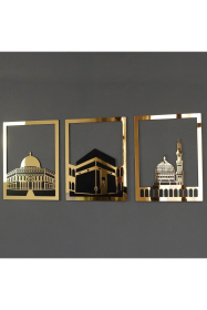 Şıkşok Mescid-i Aksa Mescid-i Haram & Mescid-i Nebevi Kare 3'lü Set Islami Dekor