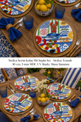 Sicilya Serisi Kolaj 4'lü Supla Set – Sicilya Temalı - 30 cm, 3 mm MDF, UV Baskı, Masa Sunumu